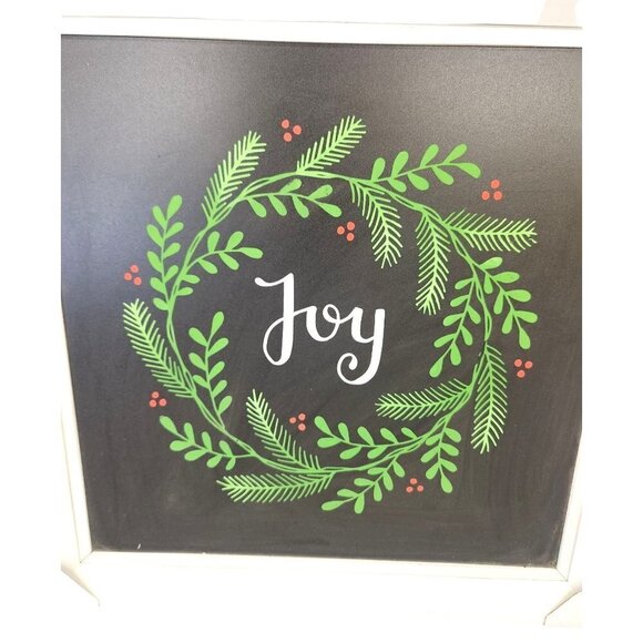 Joy Wreath Sign 22x22 inches Handmade. Chalkboard background with white frame. - Picture 3 of 4
